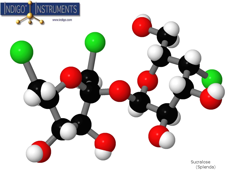 Sucralose Structure Molecular Model built with Indigo Instrument  () Atoms & Bonds.