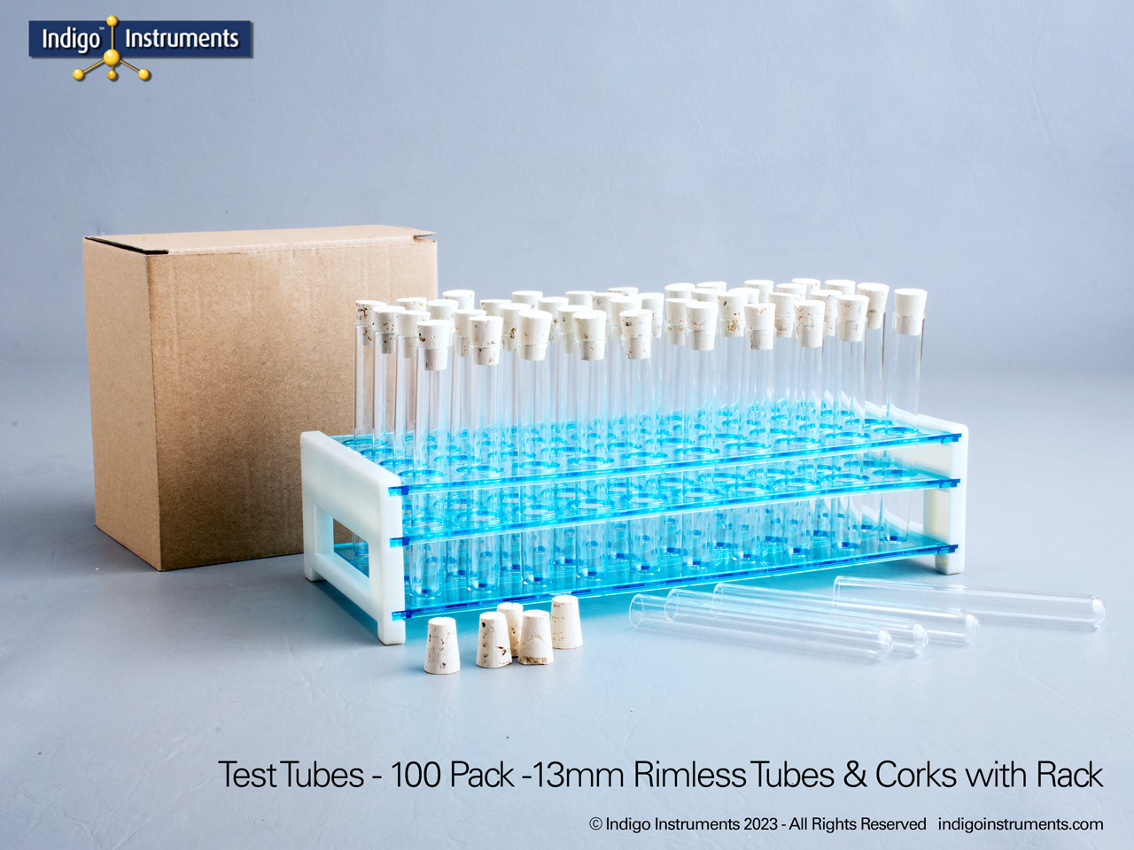 100 Rimless 13mm Tubes+Corks+Rack