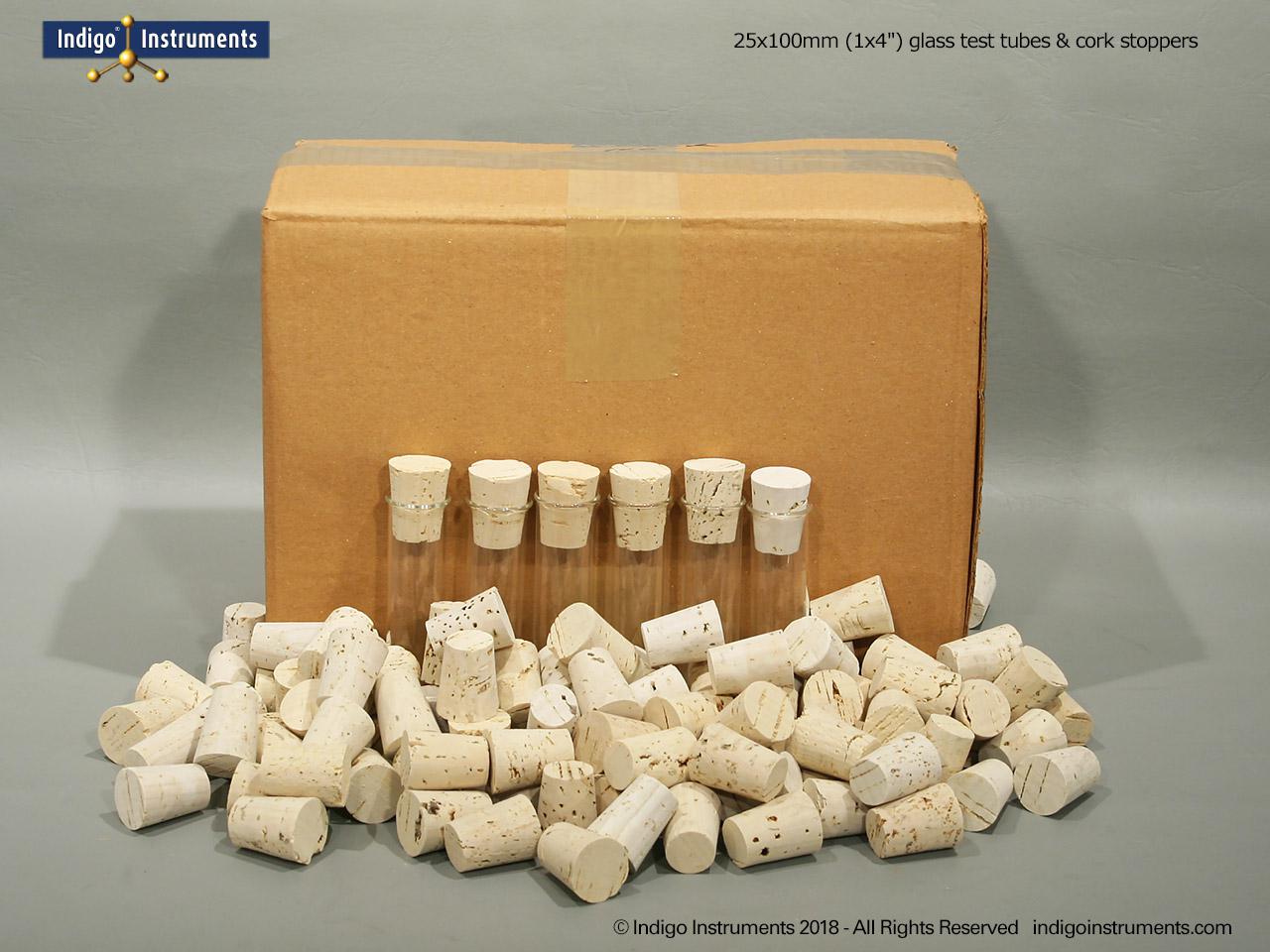 100 25x100mm Test Tubes + Tapered Corks