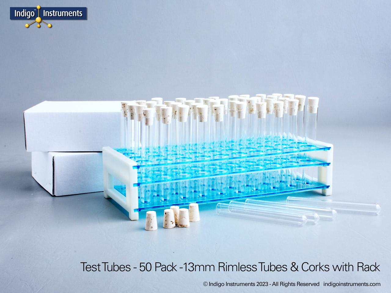 50 Rimless 13mm Tubes+Corks+Rack
