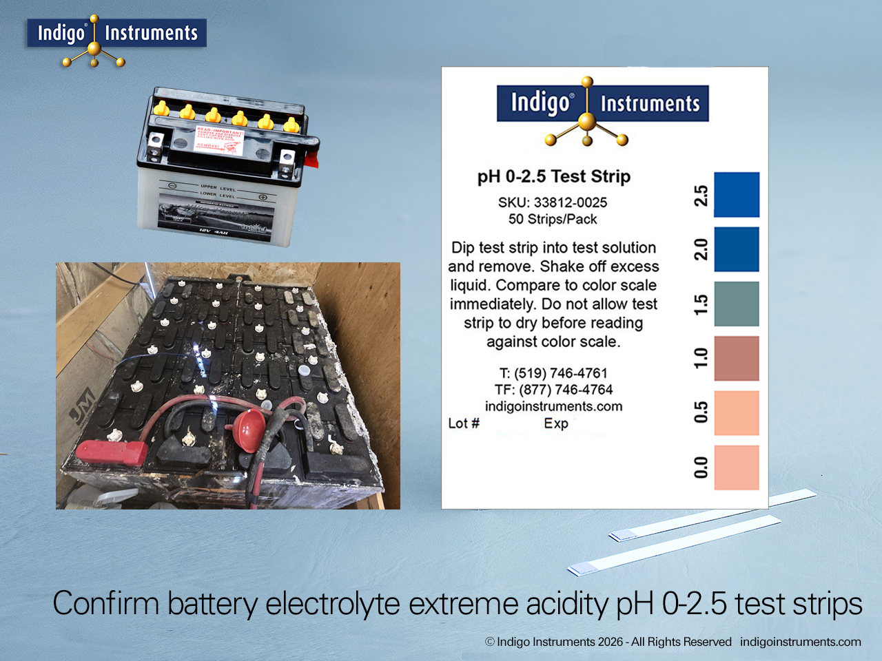 Battery Electrolyte Acid pH 0-2.5 Test Strips