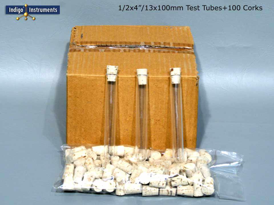 100 13x100mm Test Tubes+Tapered Cork Stoppers