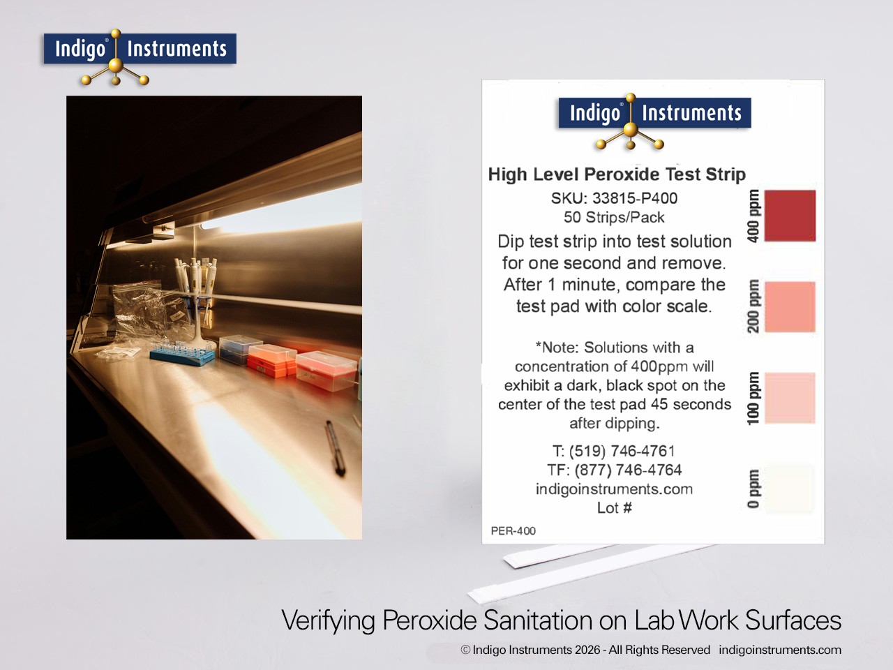 Lab Sanitation 400ppm H2O2 Test Strips