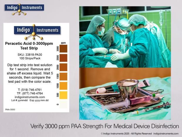 Ndingo Instrument Indigo Instruments 3000ppm Peracetic Acid High Level Test Strips