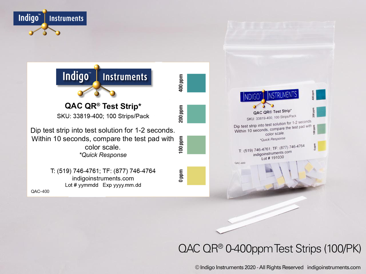 QAC QR Test Strips 0-400 ppm