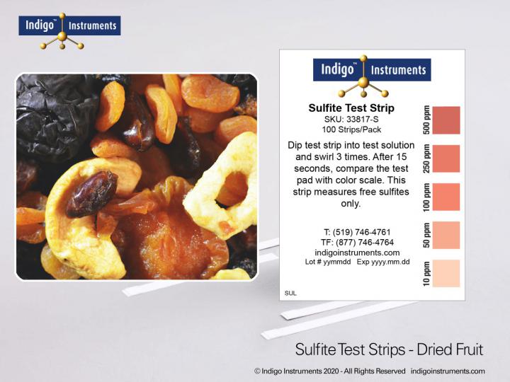 Sulfite Test Strips, 0500ppm, 100 Strips/vial, Indigo