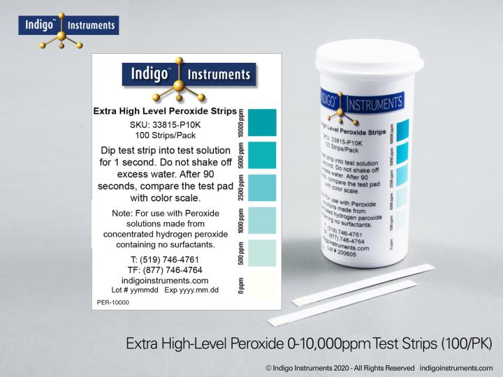 Indigo Hydrogen Peroxide Test Strips, 10000ppm, High Level