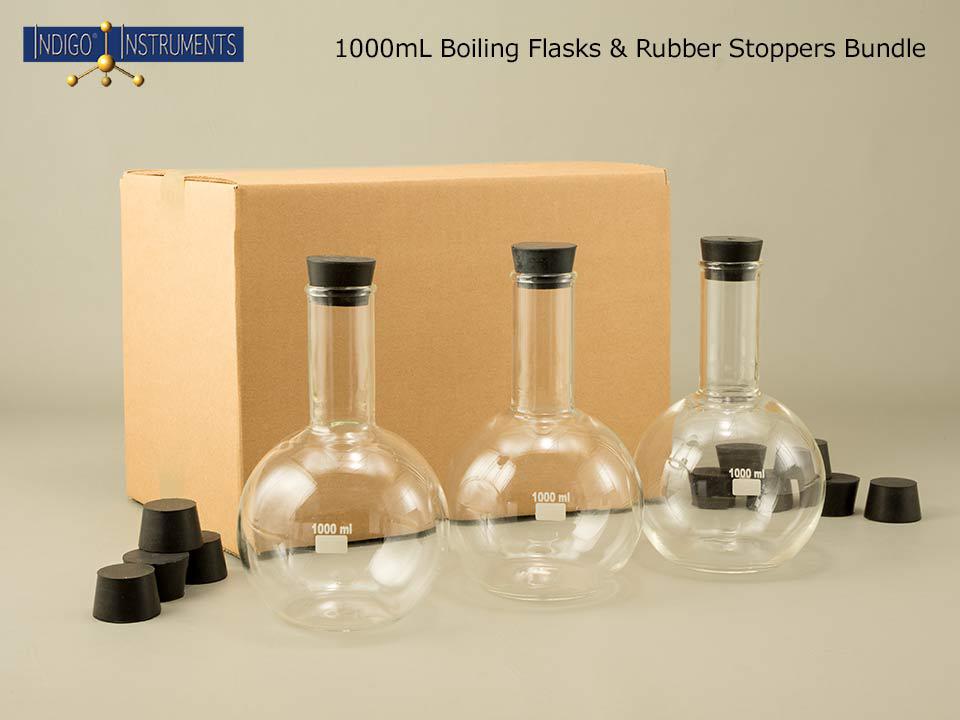 1000ml Flat Bottom Boiling Flask/Rubber Stopper Combo, 6 Each.