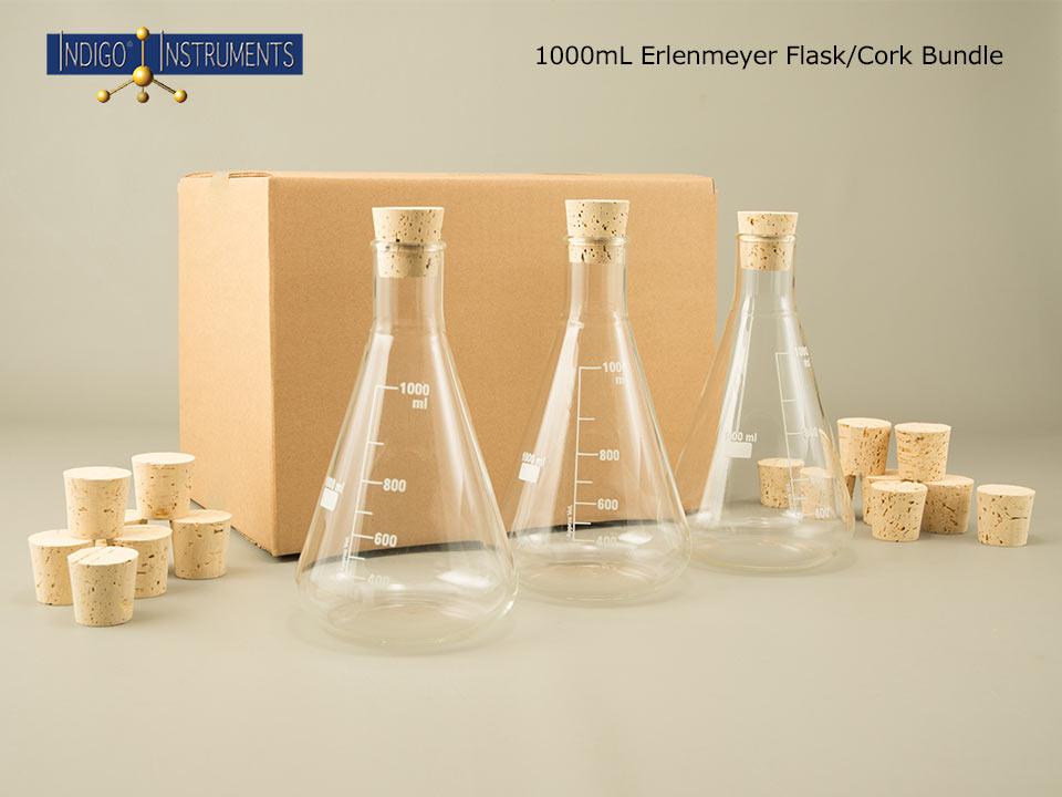 1000mL Conical Flasks with Cork Stoppers, 6 Each, Discount Bundle