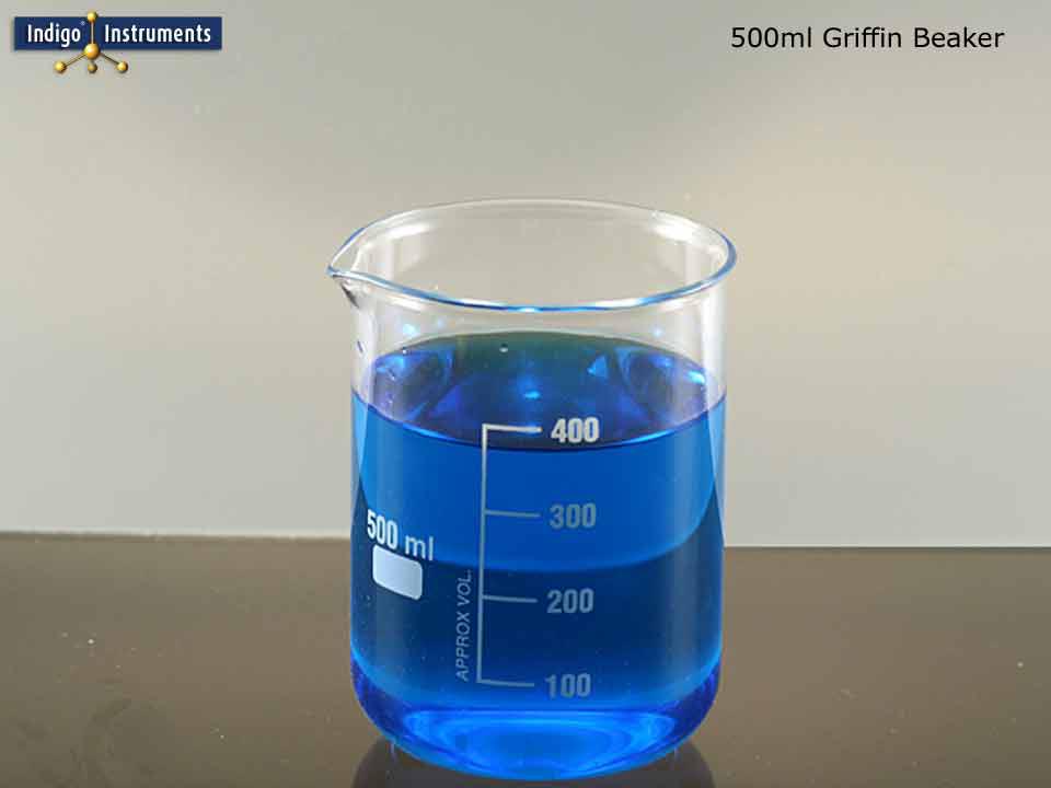 500 ml Beaker, Glass Chemistry Lab Beakers, Griffin (Low Form) "Purex"