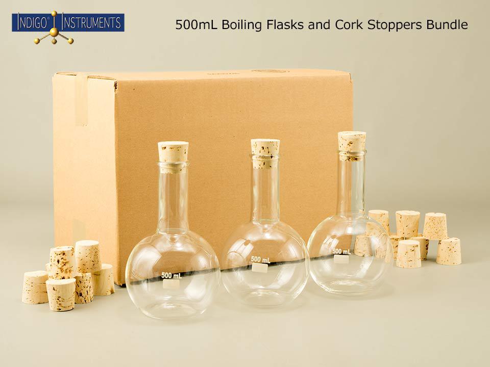 500ml Flat Bottom Boiling Flask/Cork Stopper Combo, 6 Each.