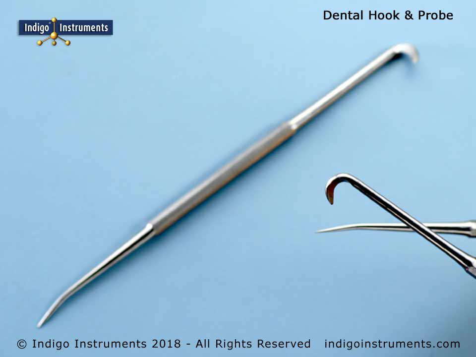 Dental Probe with Straight & Hook Ends; Satin Stainless